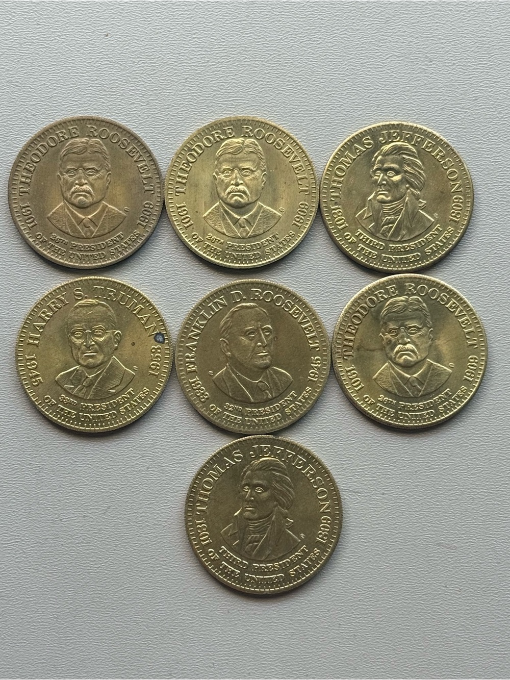 7 Shell Presidential Collector Coins Franklin Theodor
Roosevelt Jefferson Truman